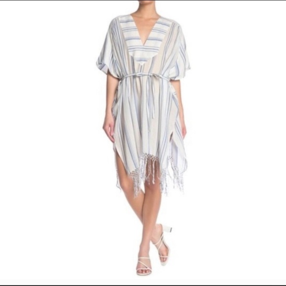 FrameNWT Fringe Hem Stripe Cover Up Caftan Dress Size OS